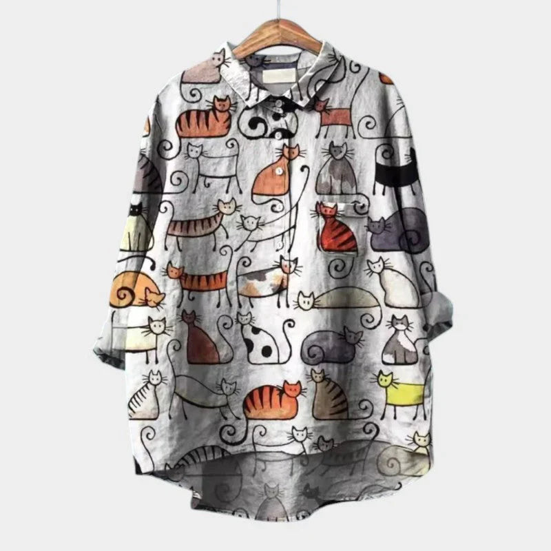 LUCIANA | Oversized Blouse with Stylized Cats